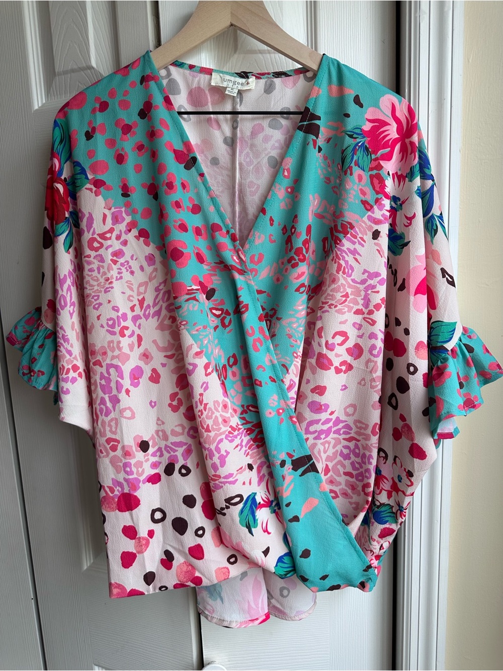 Umgee Aqua & Pink Floral Print Draped Tunic